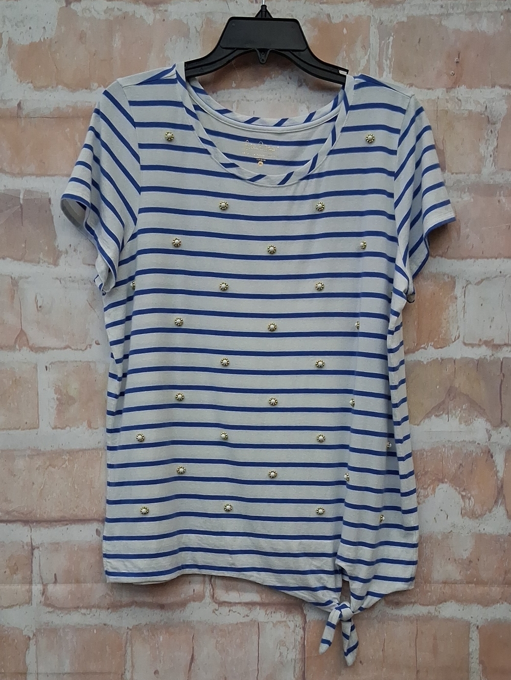 Lilly Pulitzer Blue & White Striped Short Sleeve Knot Hem Tee